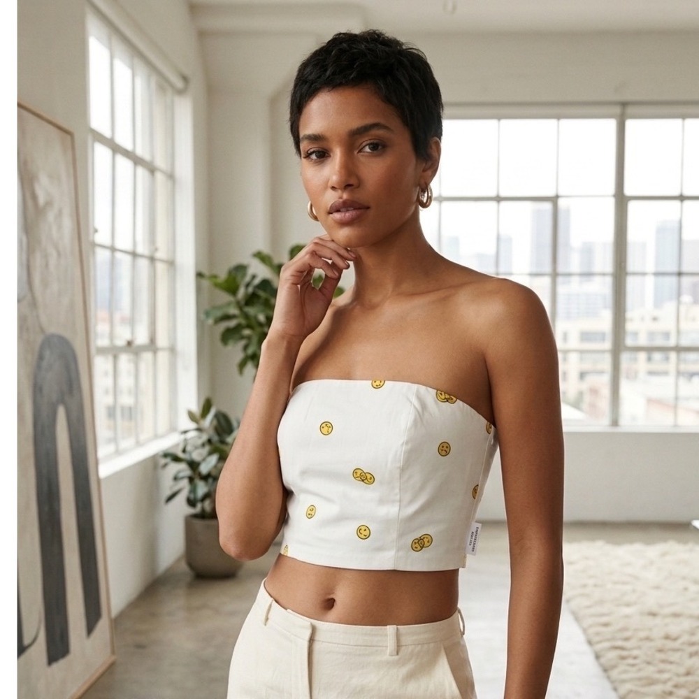 Reformation Paolo Mixed Emotions Strapless CropTop Smocked Back Size 0 NWT